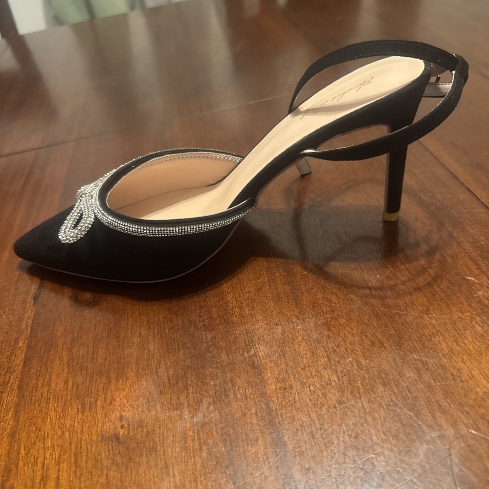 Elisabet Tang Women's Slingback Pumps Size 11 Black Rhinestone Bow Heels Elegant - Picture 4 of 7